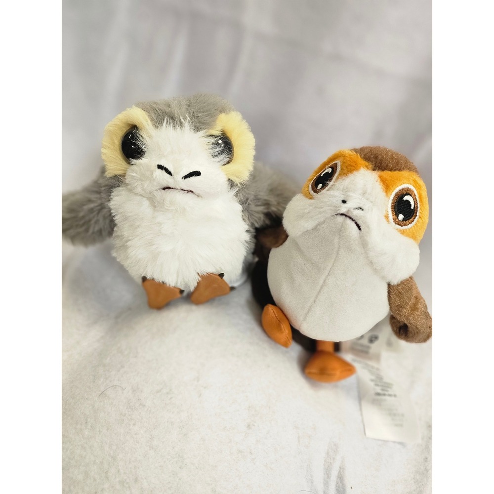 Star Wars Disney Store Porg Plush Set Grey Shaggy and Brown 6 Inch Bird Toys